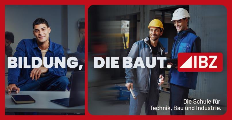 Kampagnensujet mit Text: Bildung, die baut. IBZ
