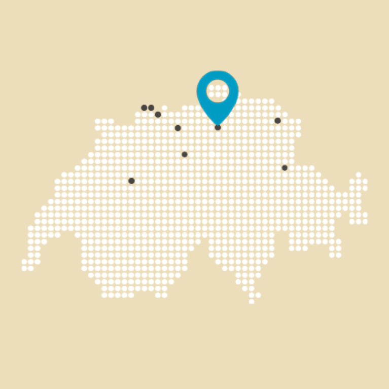 Map der Schweiz mit Pin am Standort Z&uuml;rich